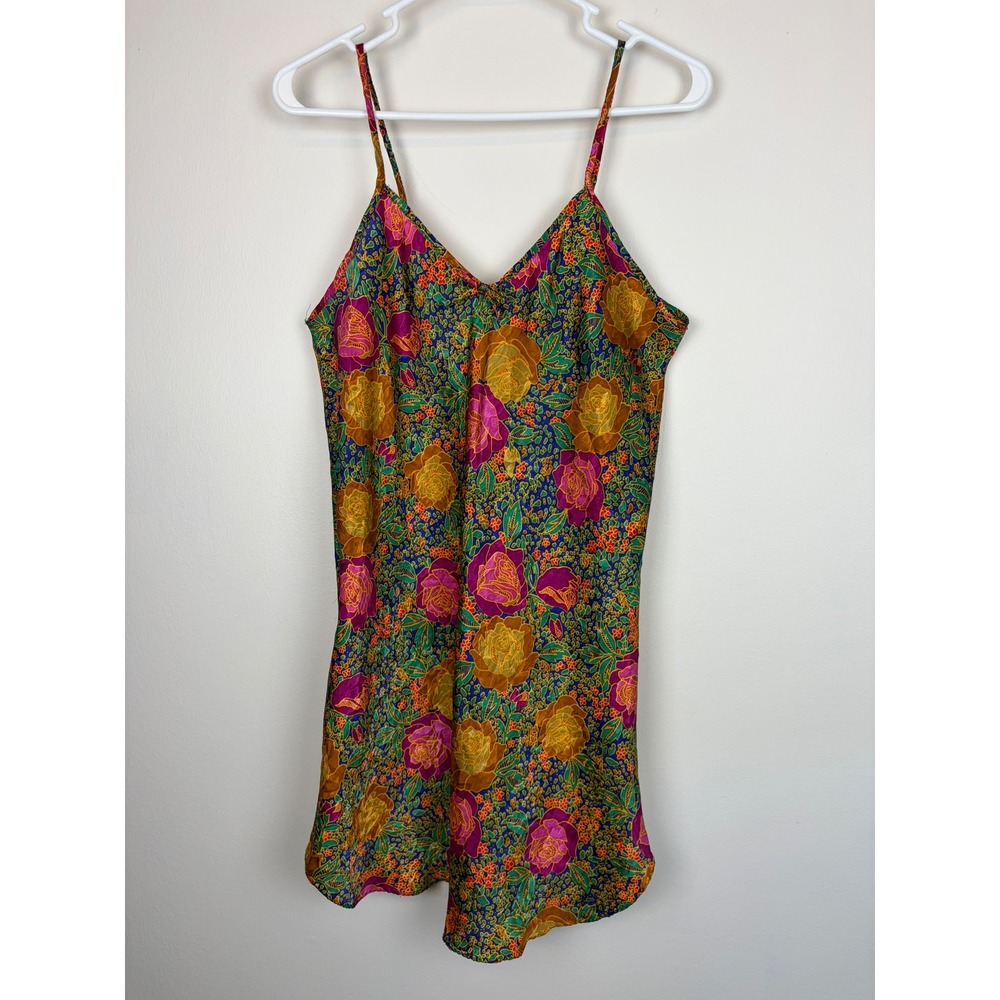 Vintage Floral Satin Slip Dress Large? 90s V-Neck Nightgown Chemise Romantic‎ - Picture 1 of 4